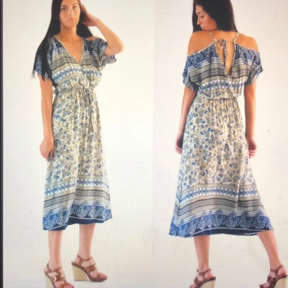 Blue ,cream and brown print maxi Dress - Picture 3 of 8